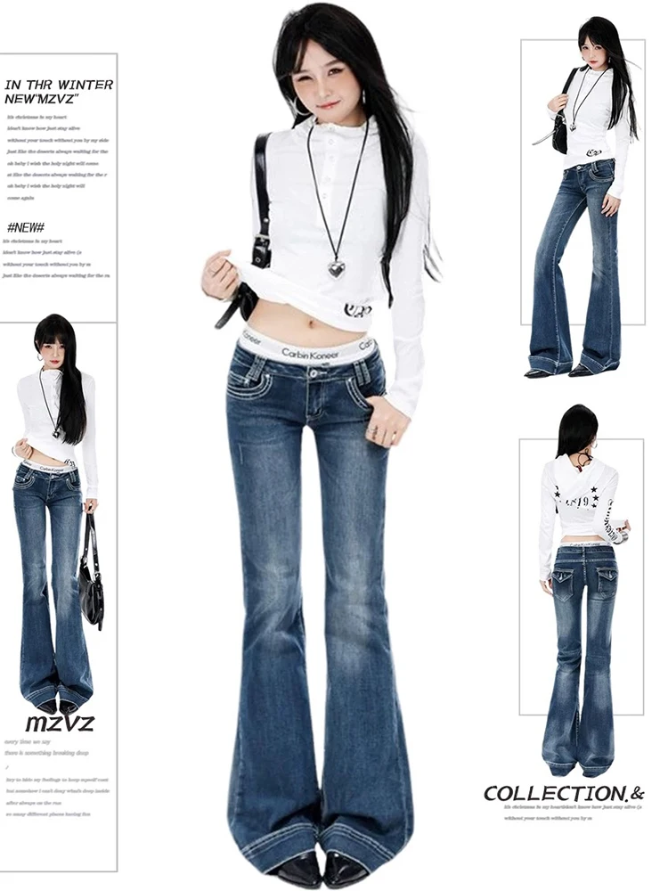 

Women's Low Rise Flare Jeans Japanese Denim Pants Y2k American Retro Bell Bottom Jeans Harajuku 2000s Korean Fashion Gyaru New