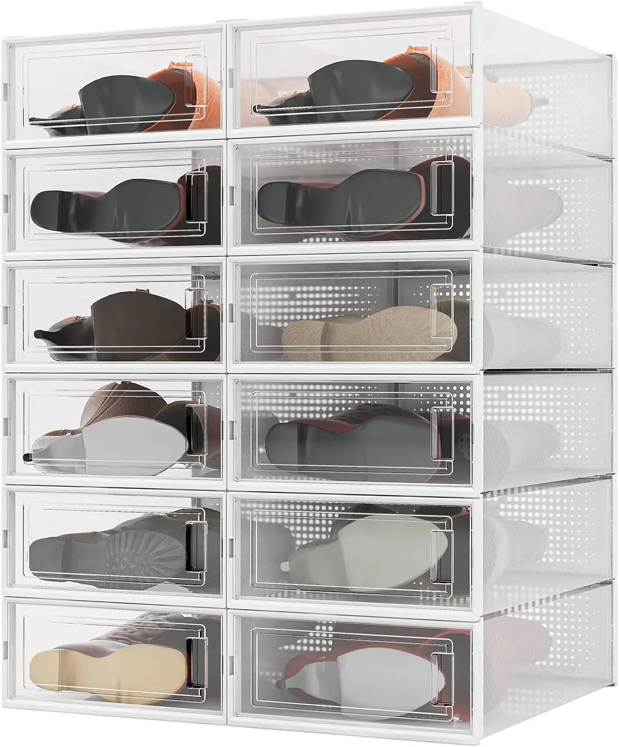 

12-Piece Stackable Clear Plastic Shoe Organizer with Doors, Boot Storage Box for Women, Perfect for Closet or Bedroom