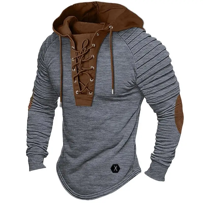 Men's Hoodie T-Shirt Long Sleeve Lace up Top Hooded Garment Non-Bleeding Color Fast Fashion Basic  Color Design