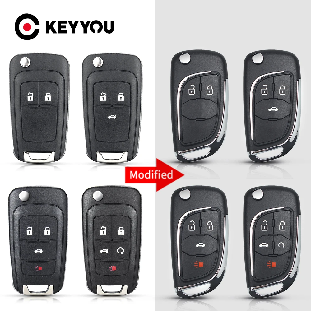 

KEYYOU 10pcs Modified Folding Remote Car Key Shell Fob Case For Chevrolet Cruze Epica Lova Camaro Impala For Opel HU100 Logo