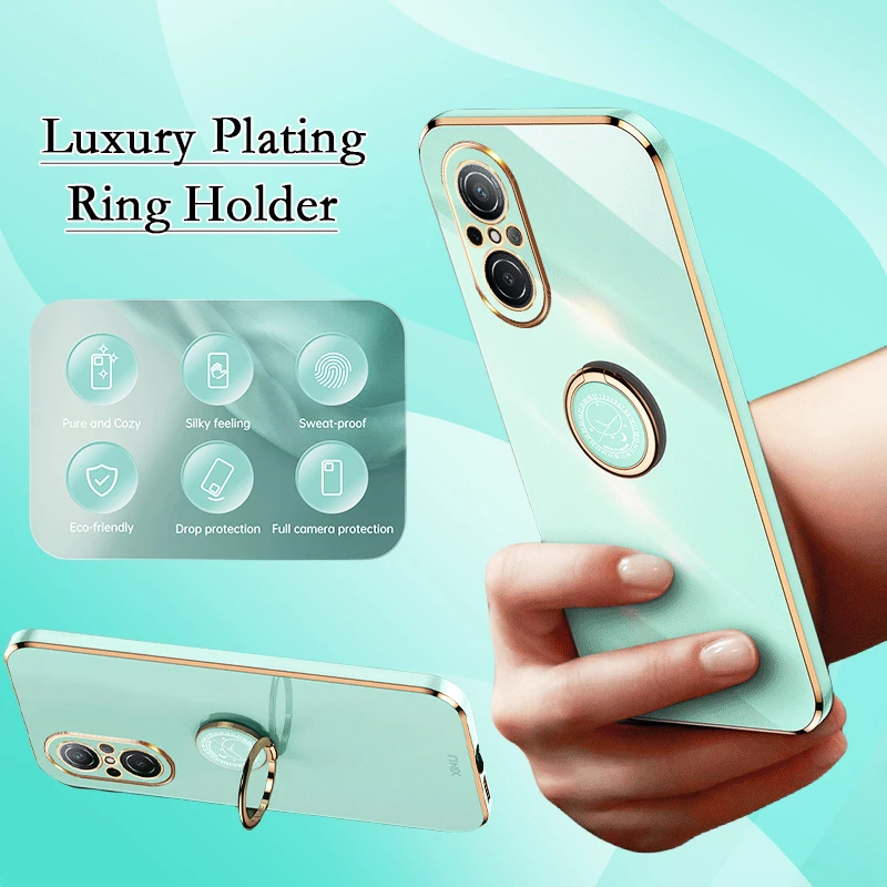 For Huawei Nova 9 SE Case Plating Silicone Ring Stand Phone Case For Huawie Hauwey Hauwei Nova 9SE Nova9SE Shockproof Back Cover