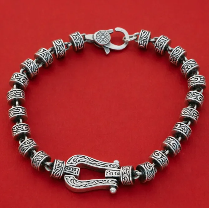 S925 Sterling Silver Eternal Vine Horseshoe Men's Hip Hop Bracelet in Europe and the United States