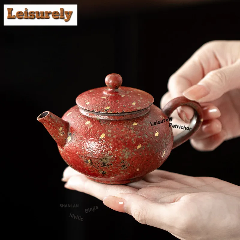 

160ML Mountain Red Gold Sprinkled Teapot Antique Tea Infuser Pot Tea Soaking Kettle with Strainer Cafes Accessories Collection
