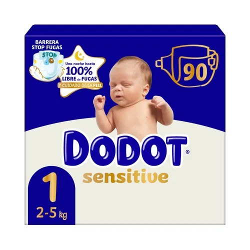 Pañales Dodot Sensitive T1(2-5KG) 90ud -T2(4-8KG) 88ud-T3(7-11KG)2*56 total 112ud-T4(10-15KG)2*48 total96ud-T5(12-17KG)2*44 total 88ud-T6(14+KG)2*41 total 82ud