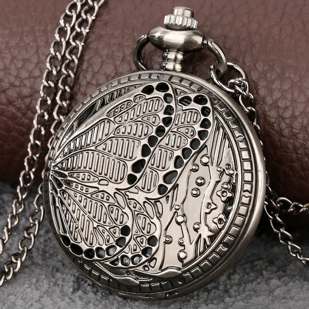 

Retro Gray Hollow Butterfly Handcrafts Quartz Pocket Watch Steampunk Necklace Chain Pendant Clock Male Gifts for Men Women