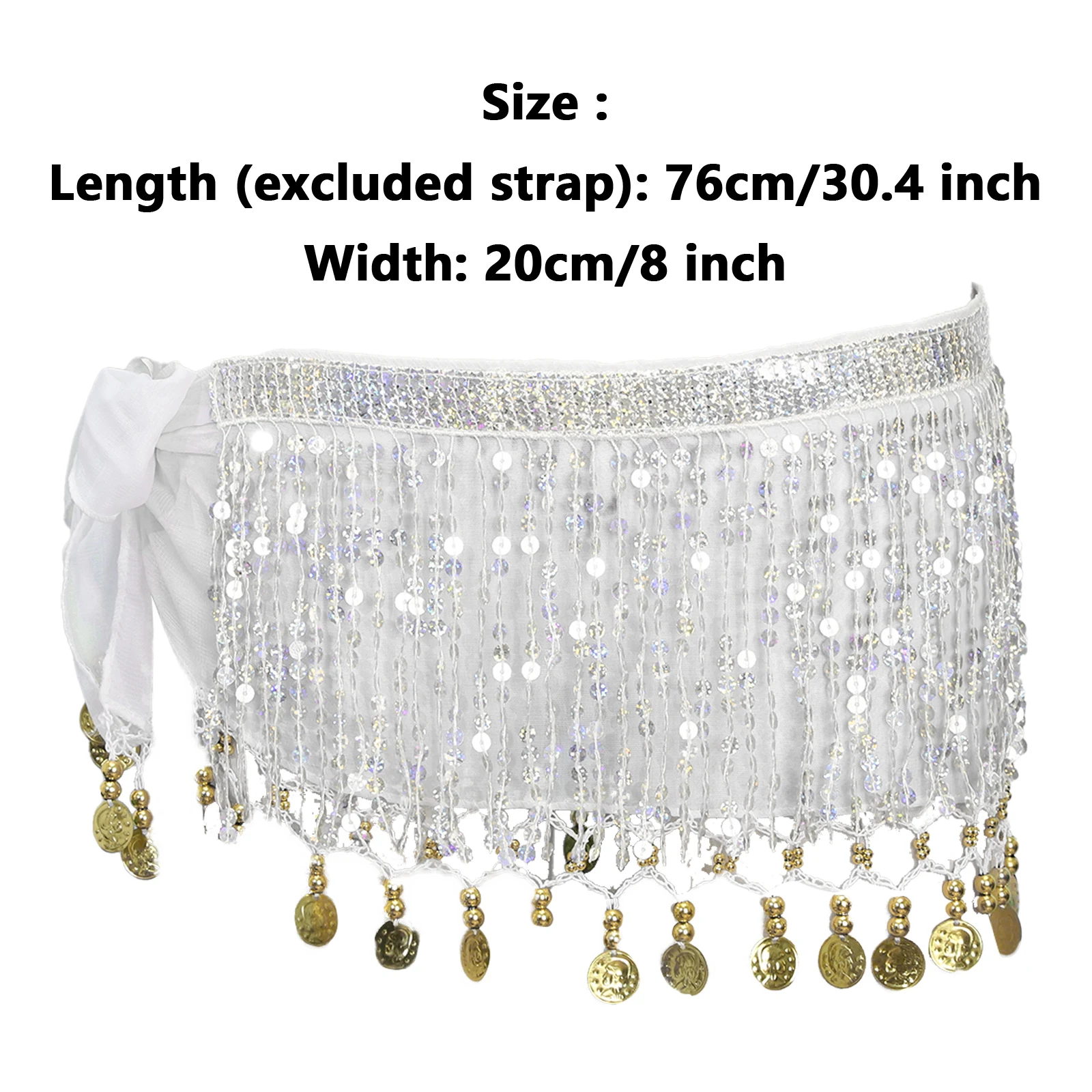 Halloween Belly Dance Hip Scarf Sequin Tassel Plastic Beads Metal Sequin Lace-Up Mesh Hip Skirt Dancewear for Cha-Cha Samba