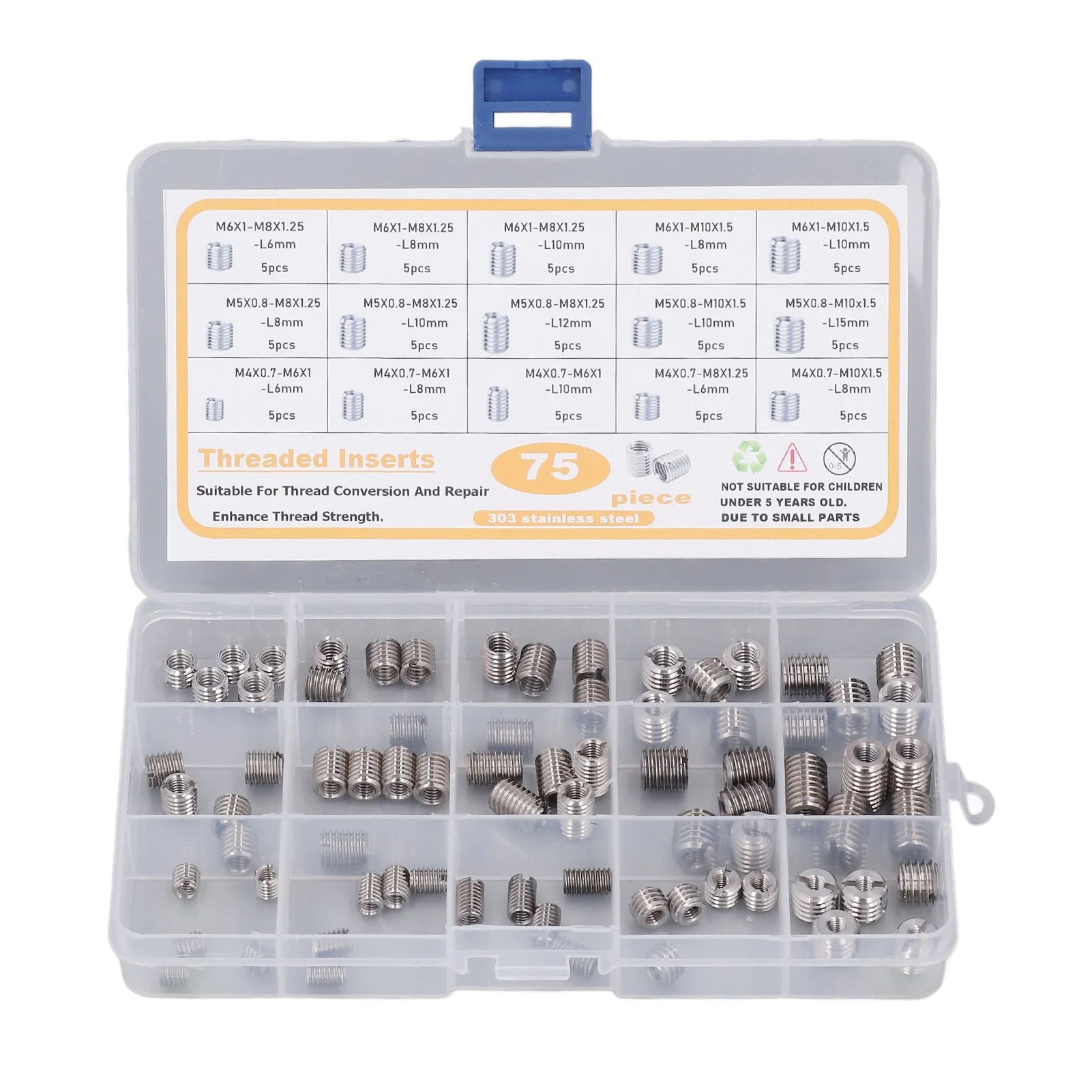 Threaded Nuts Kit Inserts Nuts Assortment Tool Kit for Thread Repair Stainless Steel Threaded Inserts Threaded Inserts Nuts