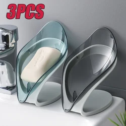 3PCS Clear Leaf Soap Dish Bathroom Storage Dish Rack Bathroom Toilet No-Flush Soap Holder Kitchen Vanity Items