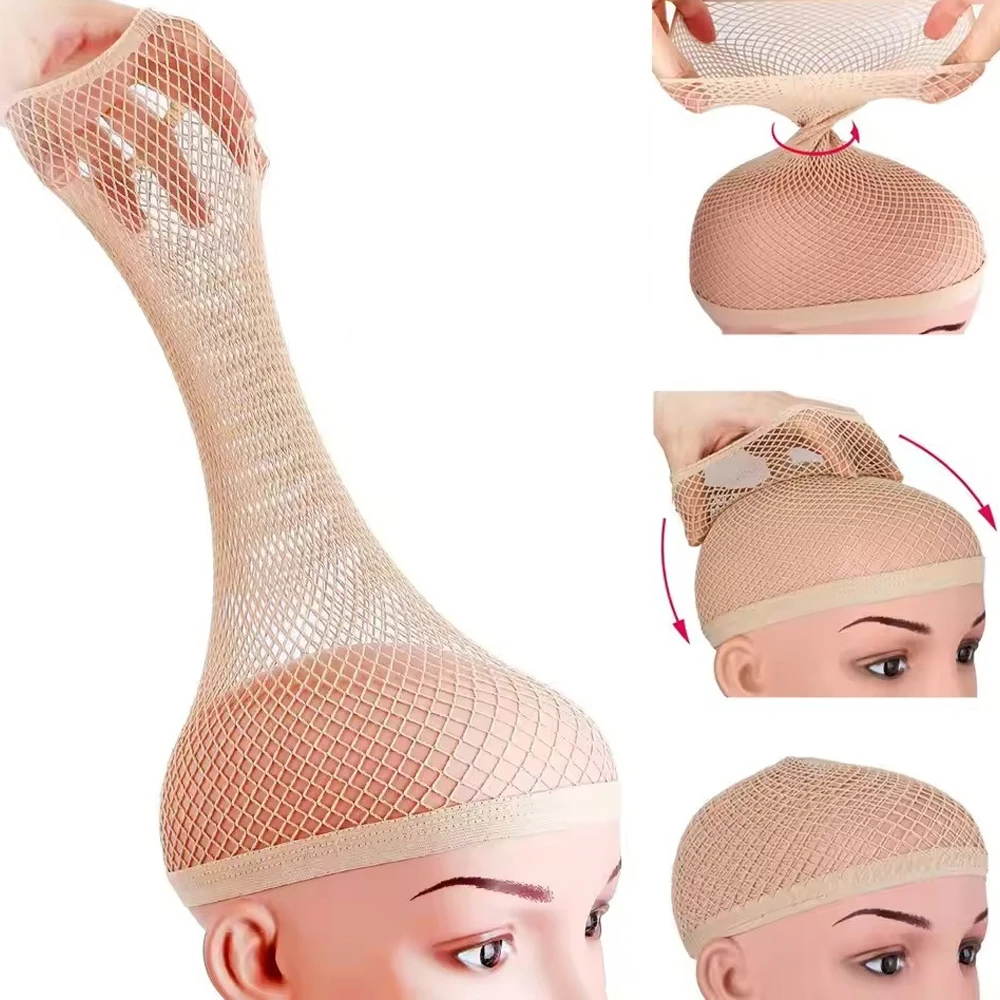 Mesh Wig Cap Stretchable Elastic Black/Beige Hair Net Stretch Open Ended Fishnet Wig Net Breathable Mesh Cap for Wig Accessories