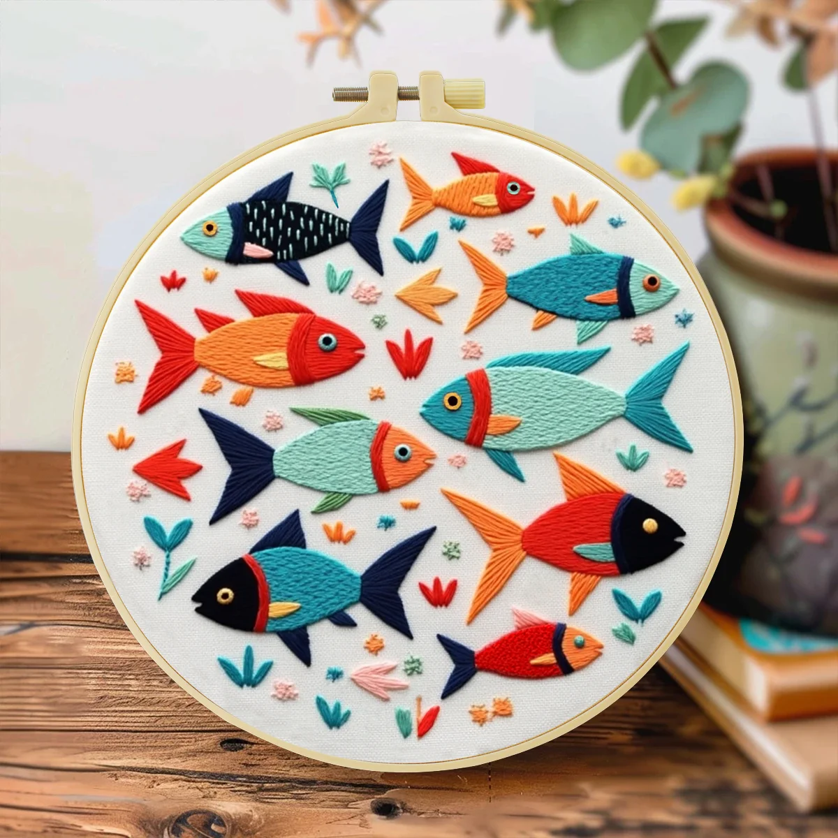 1 Stück 20X20CM/7,87 Zoll Fisch-Stickerei-Starter-Kit DIY-Kit Nähkunst Heimdekoration Handwerksmalerei – Detail 3