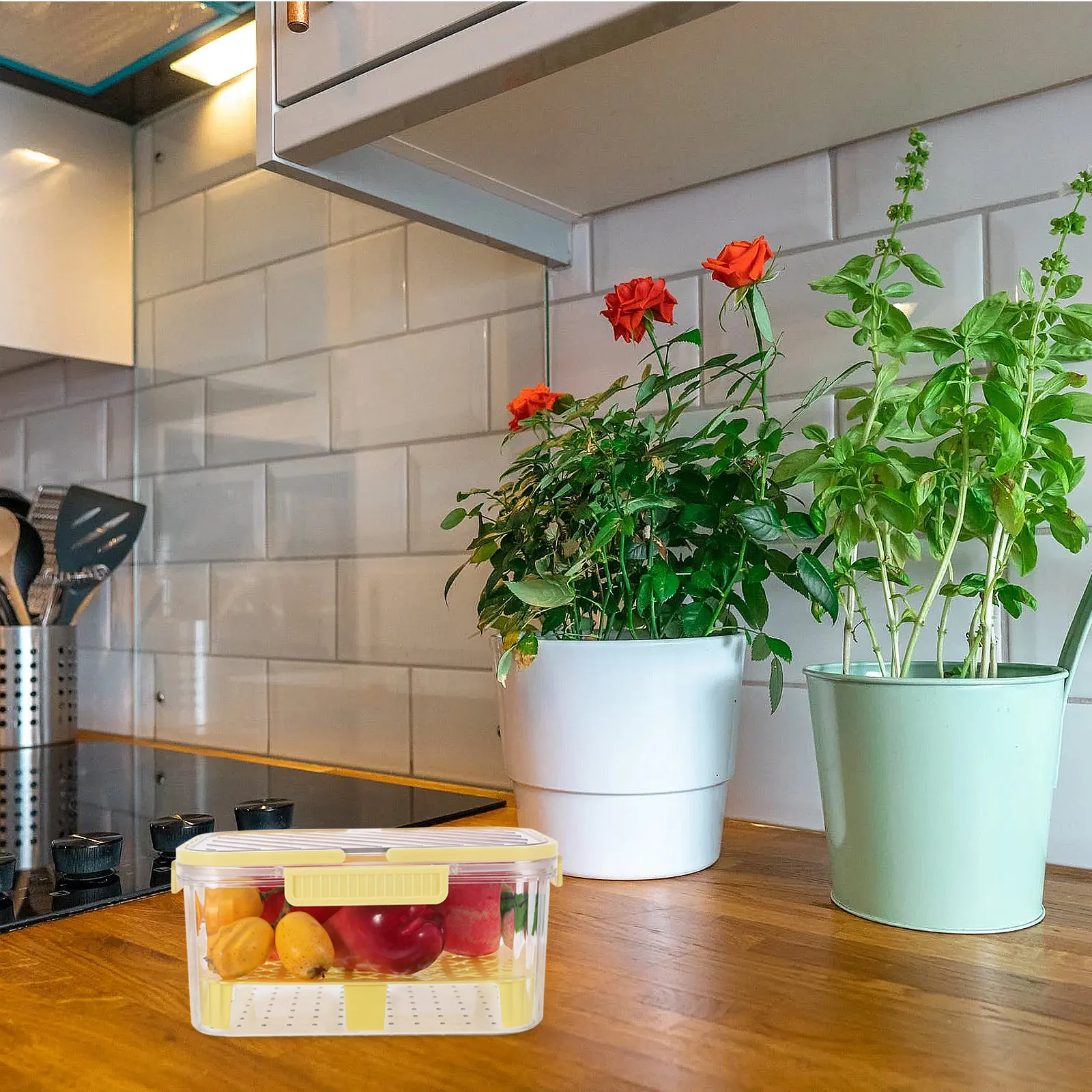 Portable Food Storage Container Handle for Outdoor Camping Picnic Produce Saver Container Refrigerator Storage Organizer