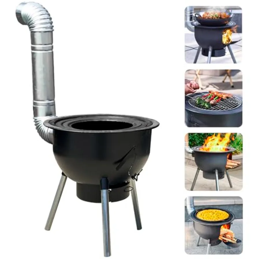 

Outdoor/Backyard Cooking Portable Charcoal Grill Wood Burning Stove with Grill Rack, Cheesewood Material, Black, Multifunction