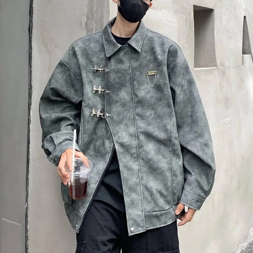 

Men's Solid Color Pu Leather Long-Sleeved Jacket American Retro Fashion Trend High Street Loose Casual Niche Winter Men's Tops