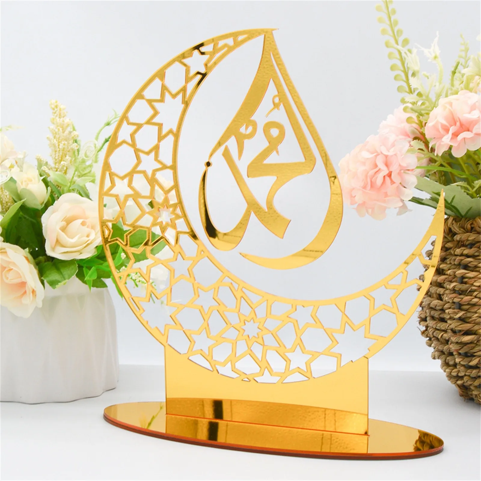 Acrylic Ramadan Moon Carved Ornament Dining Table Decoration Gift For Home Eid al-Fitr Kareem Islamic Muslim Party Supplies