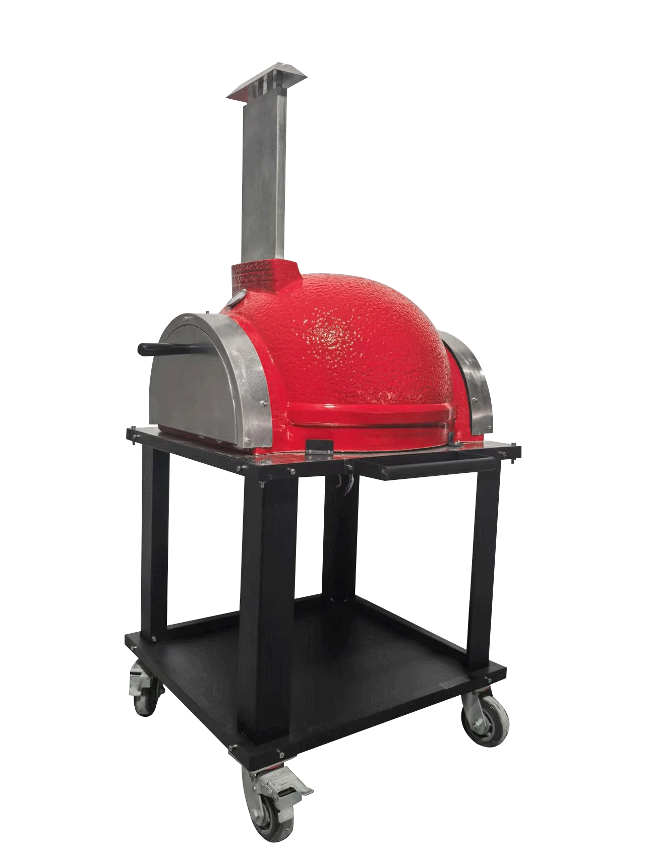 26 Inch Modern Moveable Trolley Tabletop Pizza Oven Portable Woodfired Ceramic BBQ Grill Stainless Steel for Camping Backyard