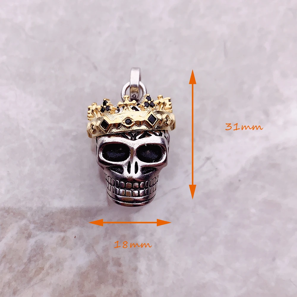 Pendant Skull Crown,Fine Jewelry Europe Vintage Accessorie 925 Sterling Silver Rebel Gift For Woman Men