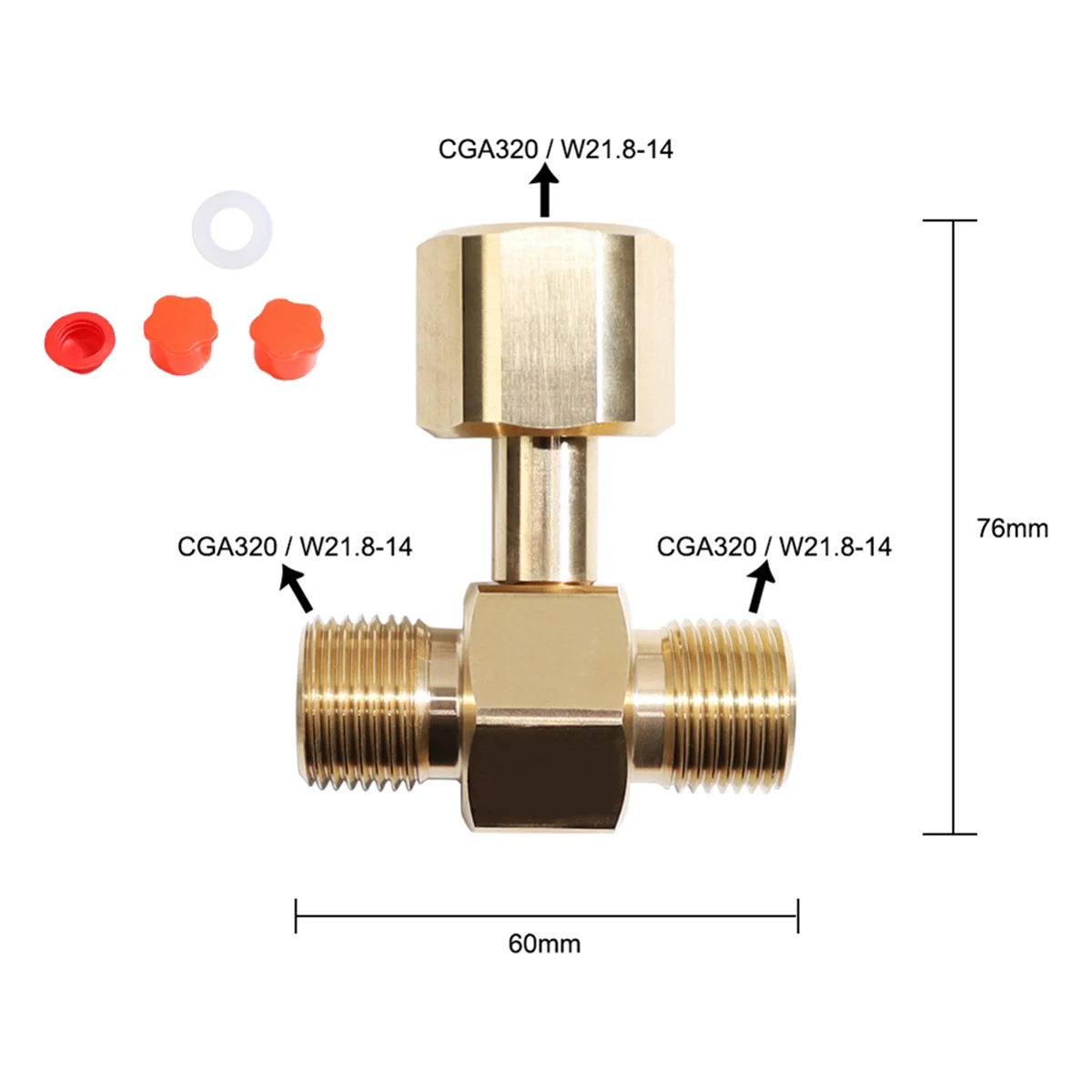 CO2 Tank Adapter,Soda Cylinder Brass CO2 Cylinder Tank W21.8-14 Adapter Converter Tee Adapter T-Adapter 1 to 2 W21.8-14