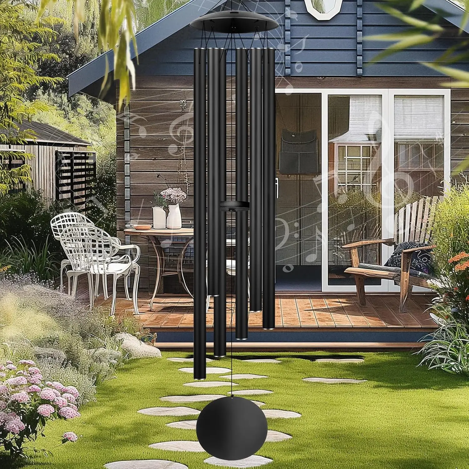 66 Inch Large Deep Tone Outdoor Wind Chimes 6 Thickened 12 Inch Tubes Tuned Relaxing Melody Garden Patio Decor Loving Gift Black