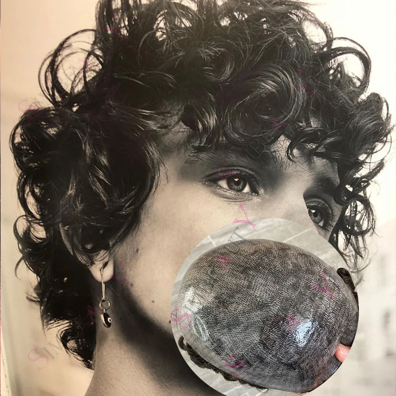 

Мужской парик-накладка 28 мм с кудрявыми волосами, на прочной кожаной основе, 1B65 1B80, 100% натуральные человеческие волосы, темно-коричневый, для лечения выпадения волос, протезный парик