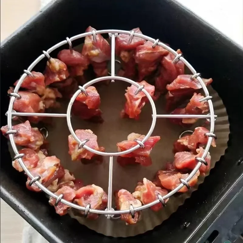 Hanging Air Fryer Grill Rack with Stainless Steel Skewer Stand for Vertical Roasting, Household Electric Griddle Combo