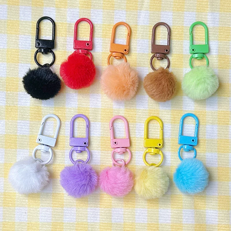 Cute Jewelry Keychain Diy Lobster Clip Keyrings Mini Craft Pompoms Decoration for Purse Phone Pencil Case Small Pendant Key Ring