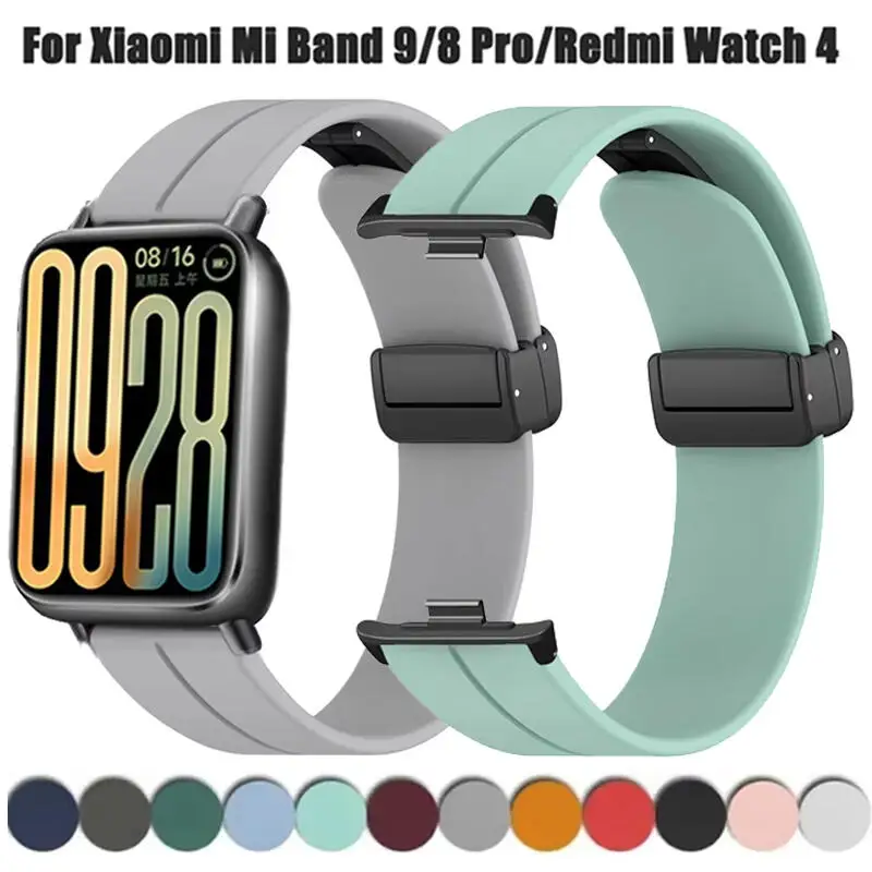 Magnetische Faltschließe Silikonarmband für Xiaomi Mi Band 9 Por/8 Pro Ersatzarmband Armband für Redmi Watch 4 Correa