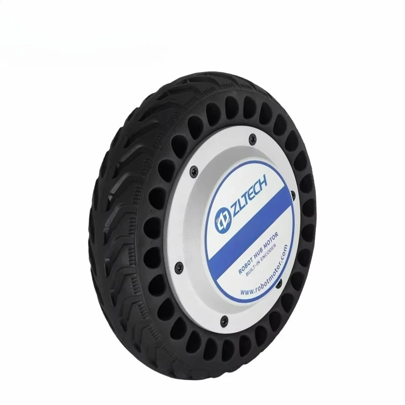 8inch 24V-48V 350W 150kg Load Single Axle BLDC Gearless Rubber Tire Encoder Wheel Hub Servo Motor for Outdoor Robot