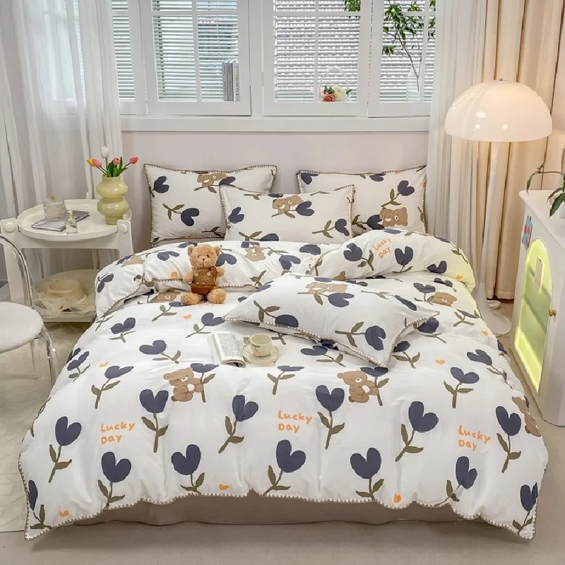 

Pure Cotton Four Piece Set All Cotton Washed Cotton Bed Sheets Quilts Bed Covers Bedding Maiden Heart Style