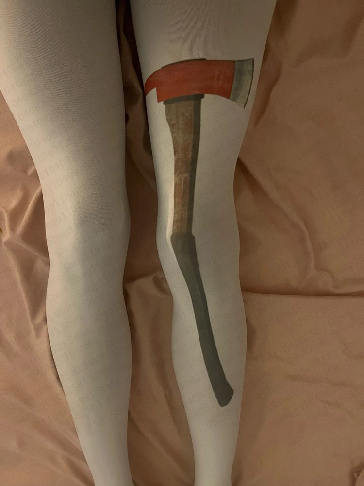 

Kawaii 2000s White Geometric Pattern Printed Long Socks Harajuku Over Knee Socks Slimming Y2K Style Role Playing Cute Socks Emo