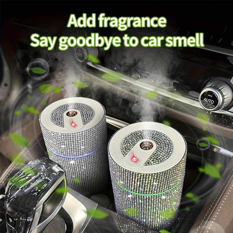 Air humidifier Luxury Diamond car diffuser LED Light essential oil diffuser car electrical appliances mini air freshener