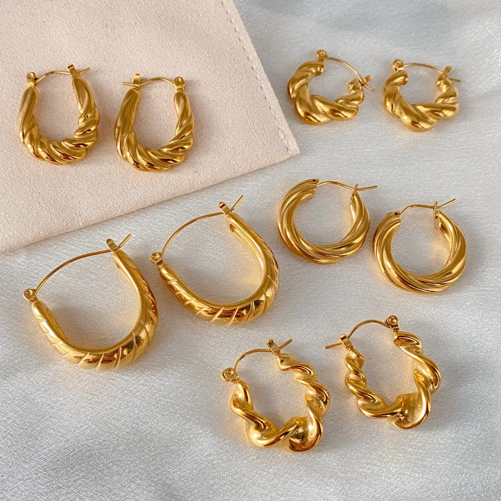 eManco Gwintowane kolczyki koła Biżuteria ze stali nierdzewnej Twist Piercing Kolczyki Moda damska Biżuteria Prezent — zdjęcie 7