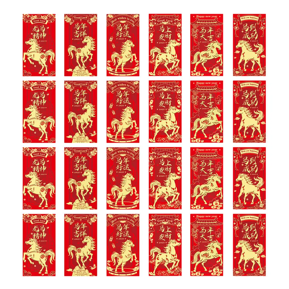 

48pcs Year Of The Horse Red 2026 Chinese Hong Bao Lucky Money Packets Spring Festival Cash Envelopes Wedding Birthday Red Packet