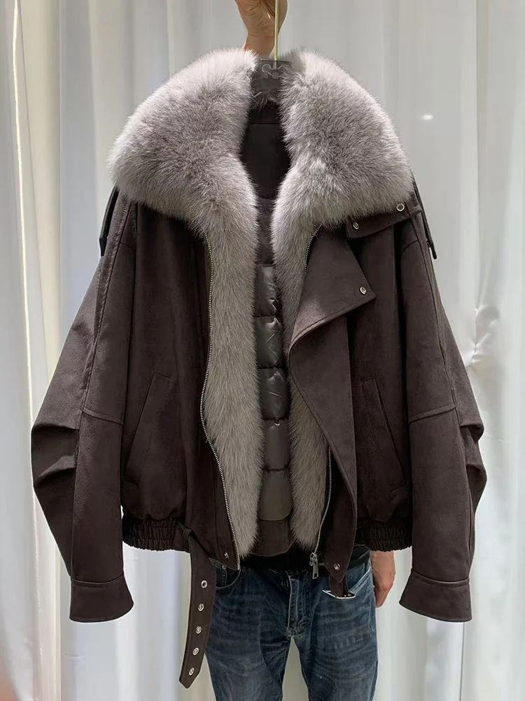 

Women Winter Real Fox Fur Collar Goose Down Jackets Thick Natural Raccoon Fur Female Outwear Warm Puffer Coats