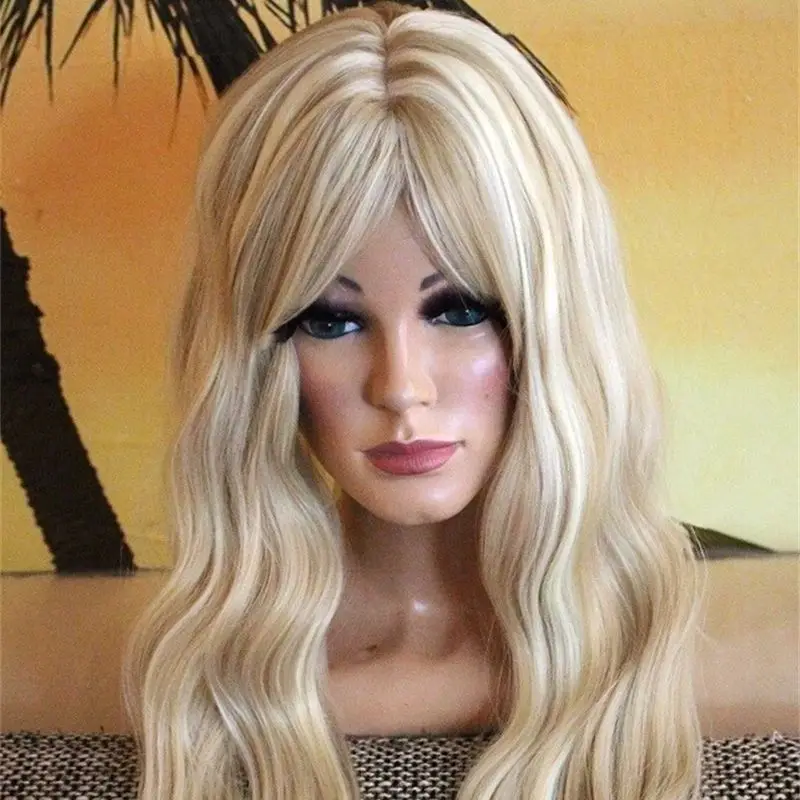

Модный парик Синтетический парик фронта шнурка Ombre Blonde Mix Светло-коричневый парик с челкой Высокое качество для женщин Термостойкий
