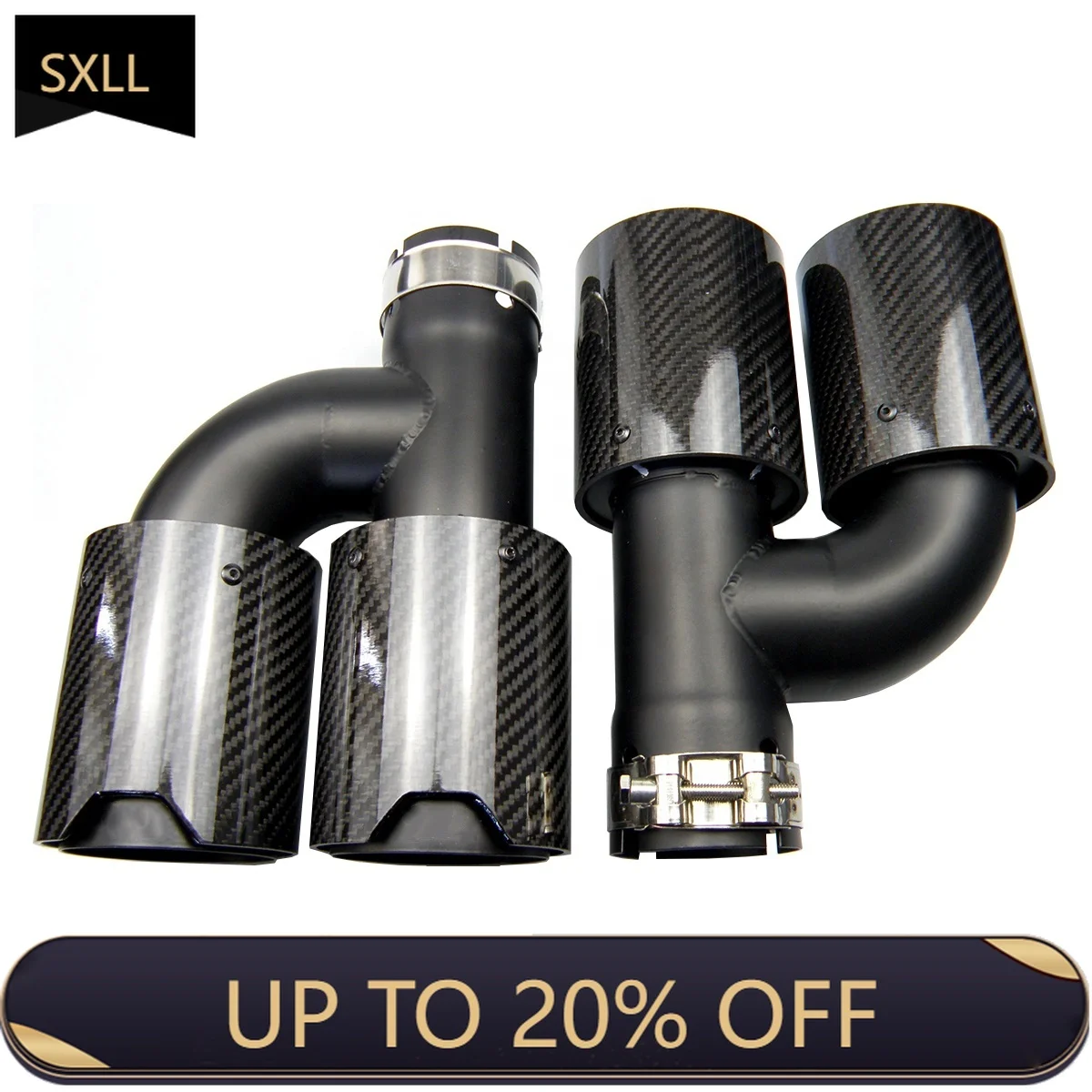 

SXLL H-type double carbon fiber black stainless steel universal M-type high-performance exhaust pipe end tube series muffler pro