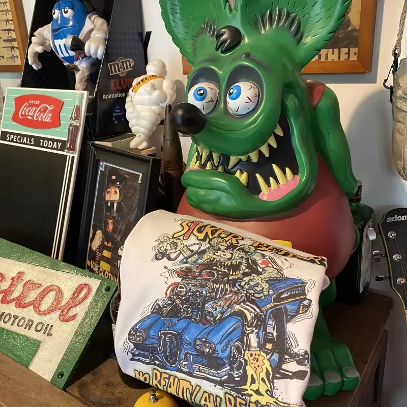 Japan Cotton Rat fink mouse t shirt White Clothes for man men's t-shirts and tank tops retro motorcycle y2k fugees Rock and Roll