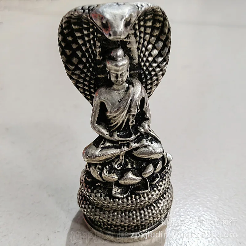 Antique-style -plated white copper Buddha , silver decoration for home and office, zodiac snake ornament