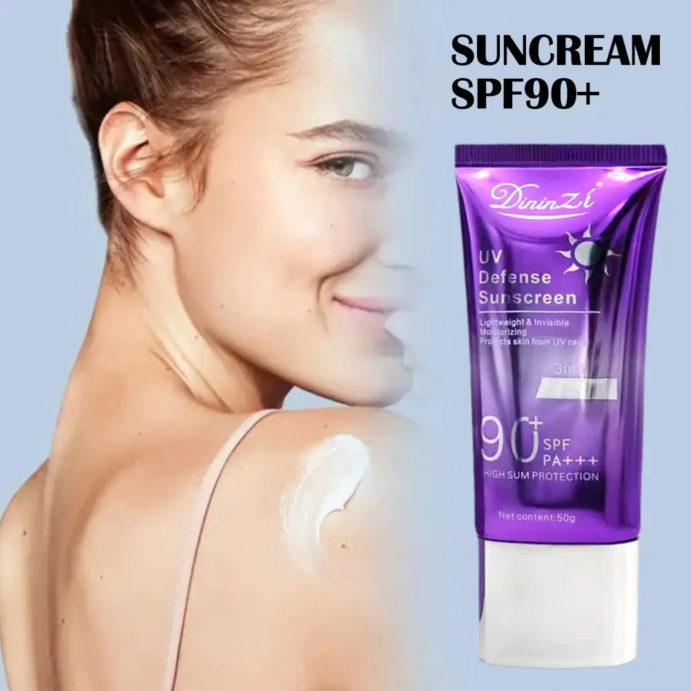 SPF90+ Sunscreen Cream Purple Isolation Lotion Long Waterproof 50g Whitening Moisturizing Lsating Tool Solar Cream Protecto F1L2