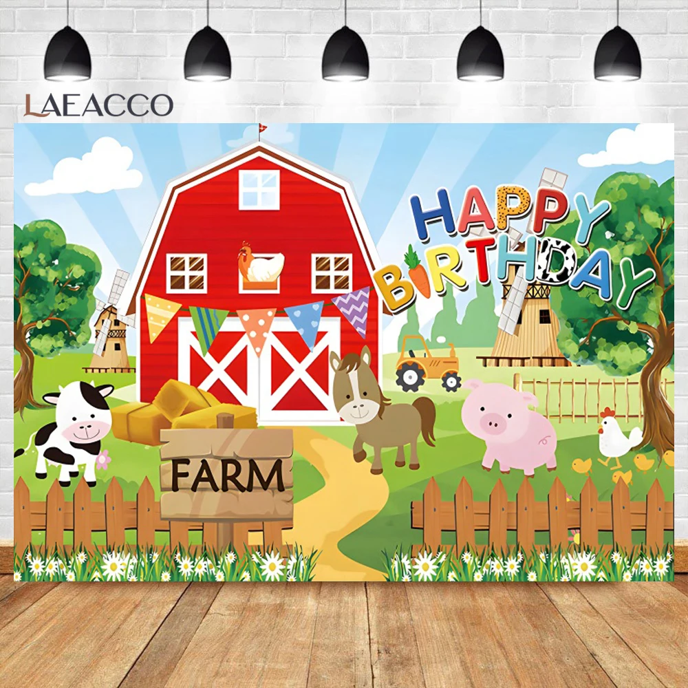 Cartoon Farm Animals Photography Background Rural Barn Tractor Newborn Baby Birthday Party Kids Portrait Backdrops Photo Studio