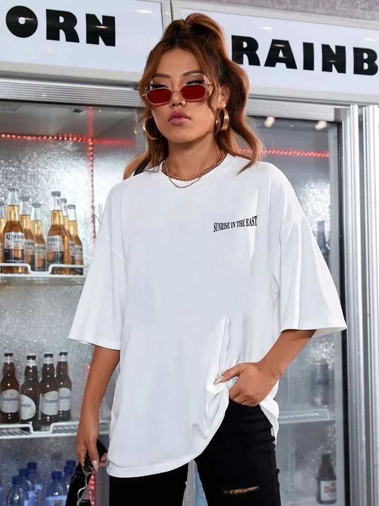 Basics Female Hoodie Japan Cherry Blossom Wave Sun T-Shirt Women Summer Top Hip Hop Cotton Streetwear Soft Casual Short Sleeve