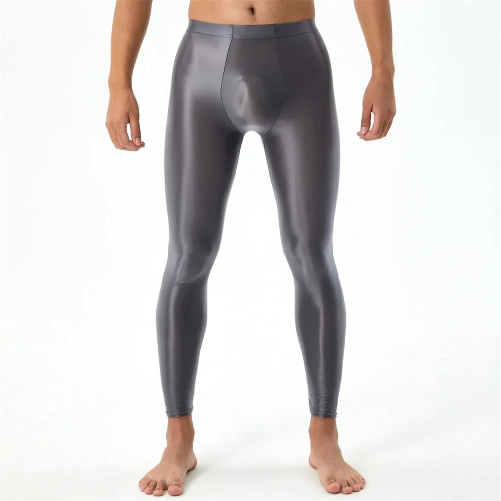 Sexy Men Leggings Sheer Long John Underwear Tight Silky Skinny Pants Ultra-thin Transparent Pantyhose Smooth Erotic Lingerie