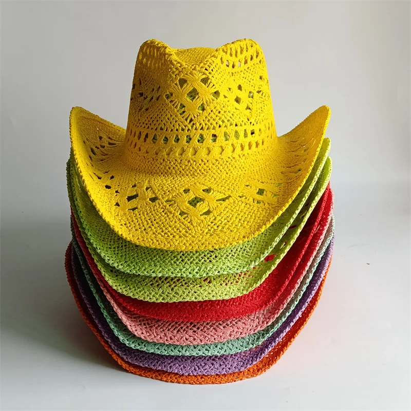 

Желтая соломенная шляпа Malan Flower, ковбойская, ручной работы, ажурная, летняя, унисекс, от солнца, в стиле джаз, вестерн