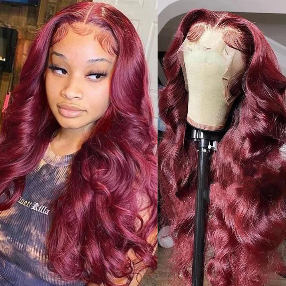 99j Burgundy Lace Front Wig Curly Human Hair Wigs For Women Preplucked Red Color Glueless Wig Body Wave 13x6 Hd Lace Frontal Wig