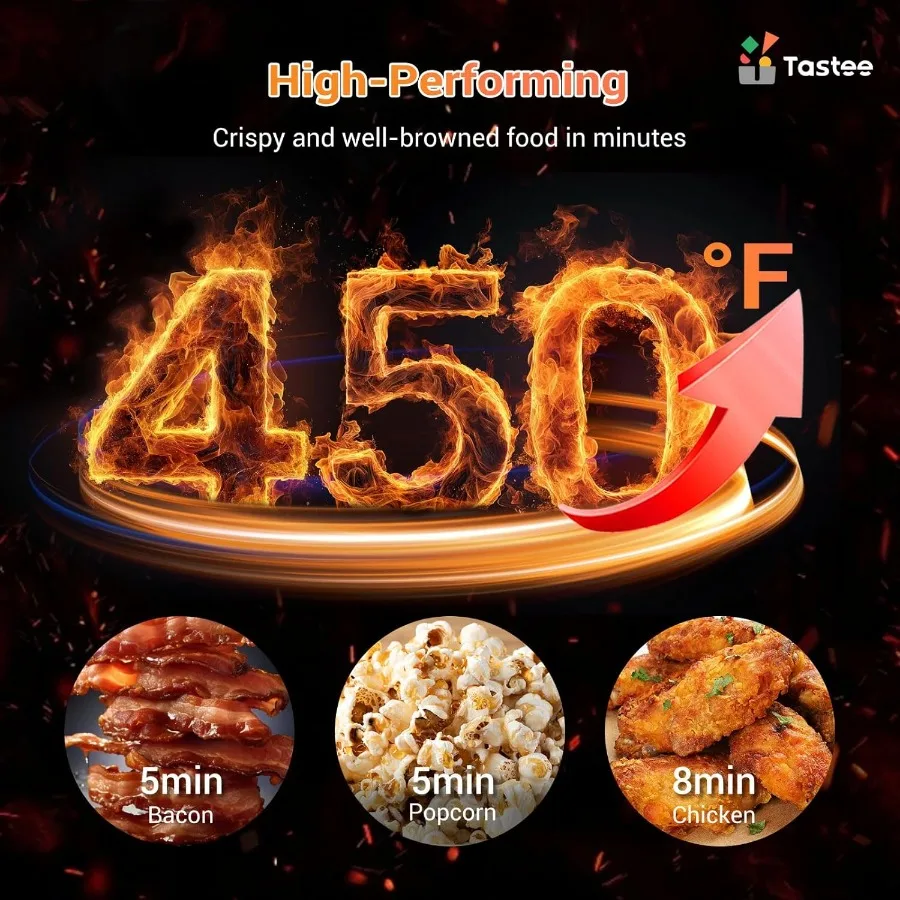 エアフライヤー 8in1 コンパクト 5.5QT エアフライヤー 450F デジタルエアフライヤー デハイドレーター デュアルセンサー スマートプローブ 24プリセット ワンタッチ調理