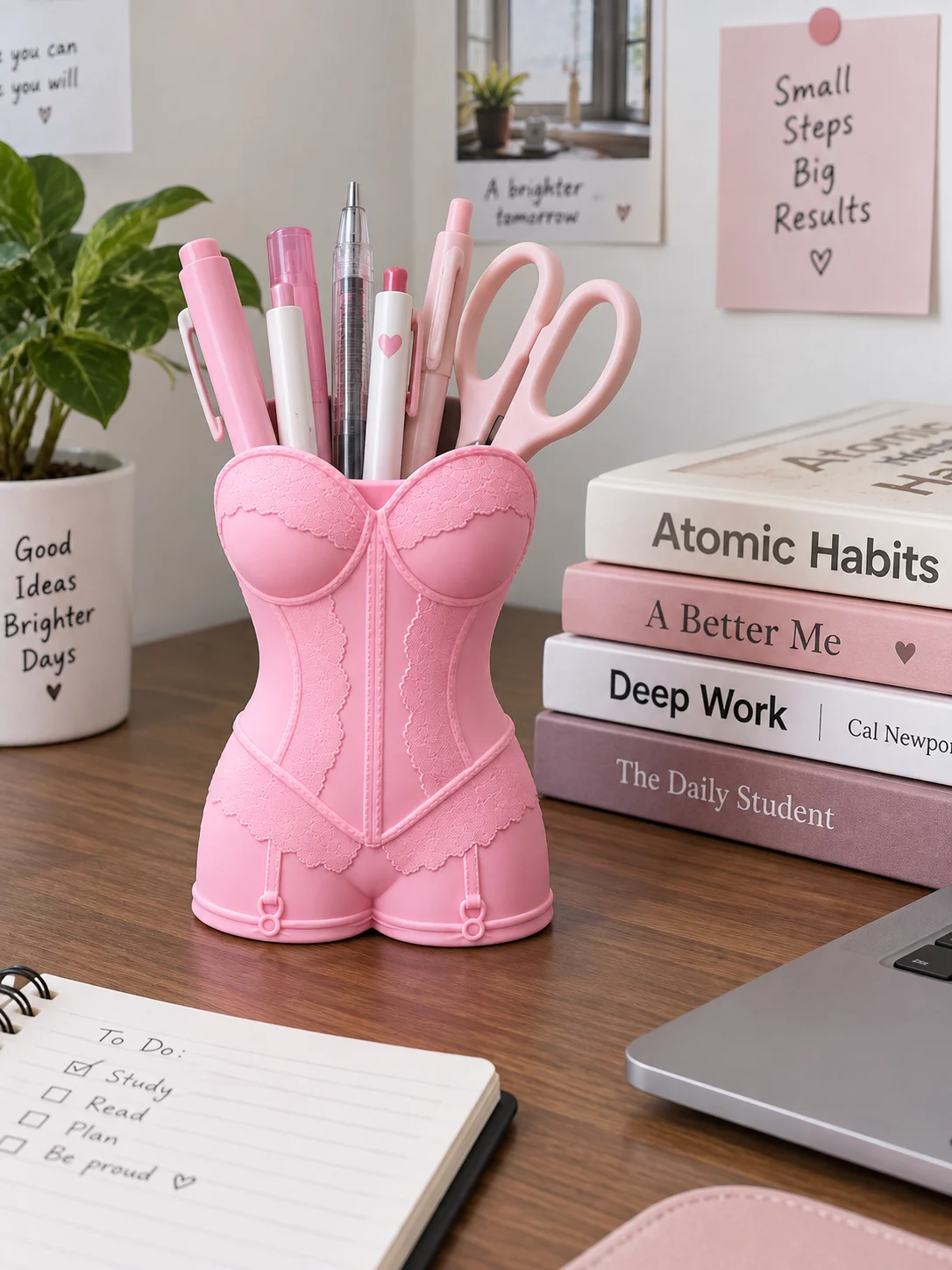 Sweet and Cool Style Pink Pen Holder with Waist-Shaped Design, Desktop Stationery Organizer with Lingerie-Inspired Design, Creative and Fun Shape, Eye-Catching and Distinctive, Can Store Pens, Sticky Notes, Tape, and Other Office Stationery. Suitable for Home and Office Desks, Millennial and Girly Style Desktop Accessories, Suitable for Students and Working Women, High-Aesthetic Items for Office Desk Transformation