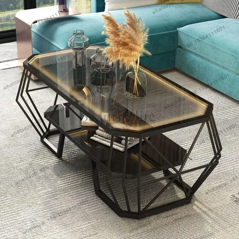 Light luxury rectangular simple coffee table Internet celebrity wrought iron coffee table home living room small apartment