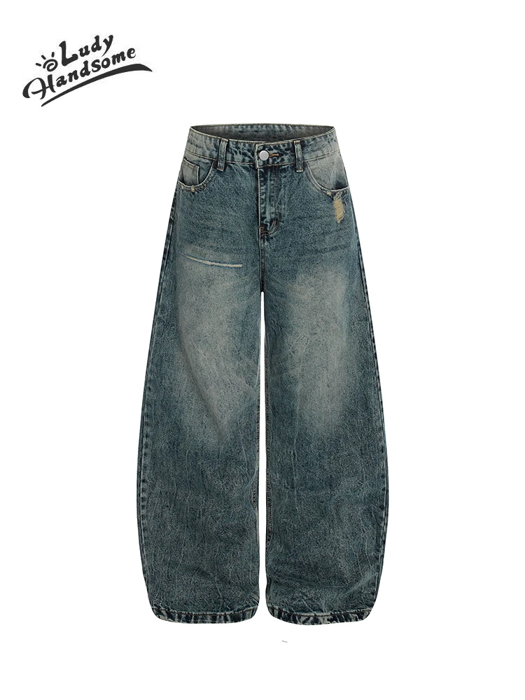 

Retro American Waed Knife Jeans High Waist Loose Wide Leg Slimming Casual Long Trousers Winter Men's Denim Pants