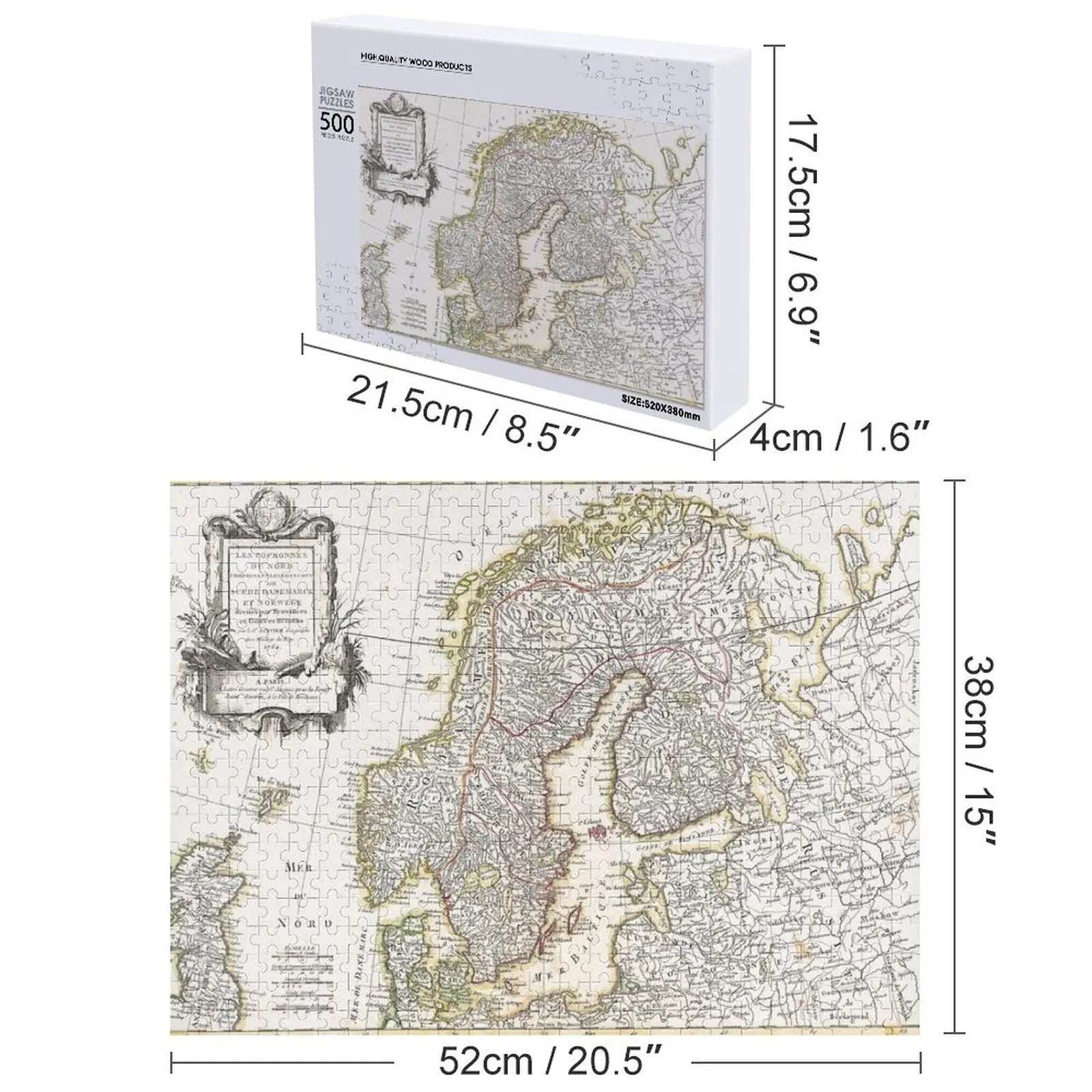 NORWAY SWEDEN FINLAND EUROPE 1762 - Vintage Antique Map Art, Unique Classic Style, Aesthetic Original Retro Decor, Jigsaw Puzzle