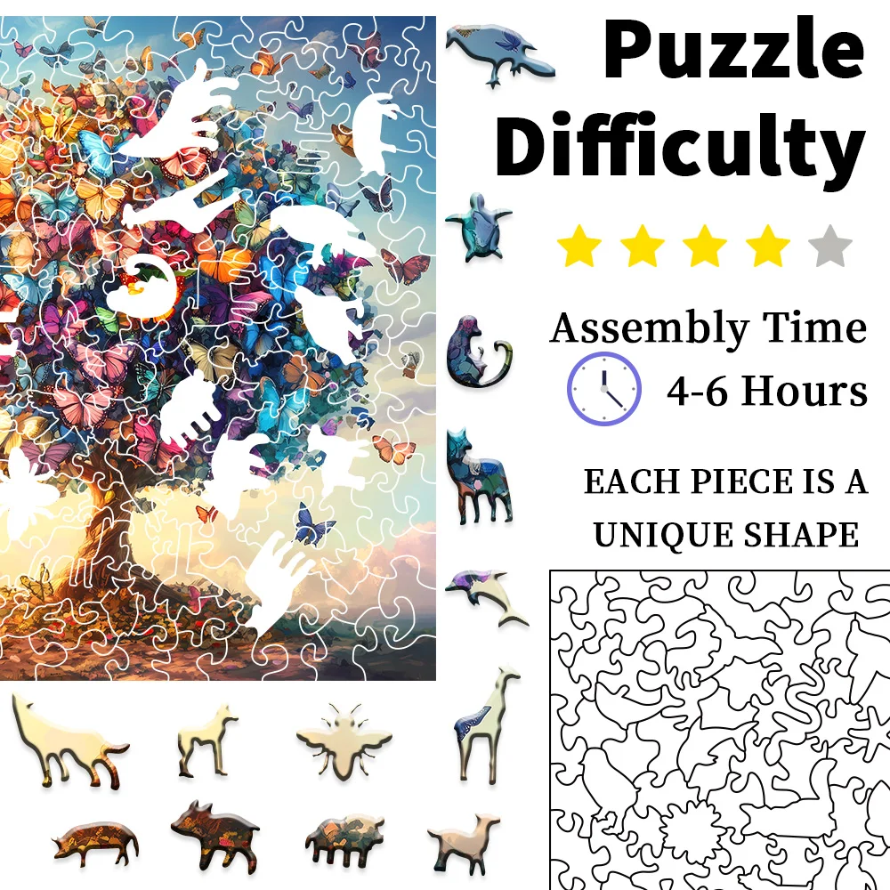 Puzzle in legno per adulti premium |   Splendida opera d'arte floreale e farfalla realistica |   Gioco di provocazione del cervello e decorazione da parete con cornice |   Perfetto