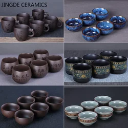 6pcs Chinese Handmade Purple Clay Tea Cup Travel Pu'er Teacup Zisha Tea Set Water Cup Household Drinkware Tea Accessories